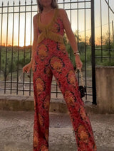 Retro Bohemian Print Tassel Jumpsuit