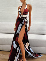 Sexy Holiday Silhouette Floral Print Two-piece Suit