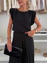 Fashionable Round Neck Padded Shoulder Top