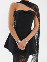 Elegant Strapless Mini Dress And Lace Maxi Skirt Set