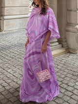 Casual Satin Placement Print Flared Maxi Skirt