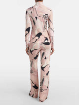 Unique Floral Print Fitted Button Shirt & Elastic Waist Straight-Leg Pants Set