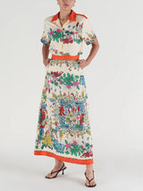 Exquisite Botanical Print High-Waisted Maxi Skirt