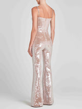 Elegant Sequined Suspender Flared Jumpsuit
