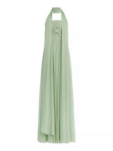 Elegant Sleeveless Pleated Long Skirt With Ribbon Strapless Dress