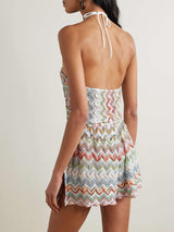 Unique Metallic Crochet Halter Jumpsuit