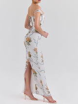 Retro Print Corset Maxi Dress