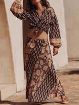 Boho Printed Draped Loose Maxi Skirt