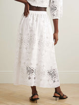 Retro Lace Crochet Embroidered Elastic Waist Midi Skirt