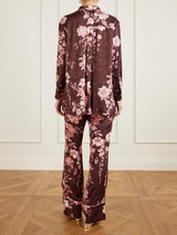 Exquisite Floral Print Satin Piped Straight-Leg Pants