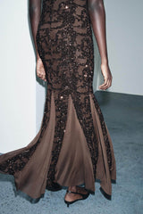 Elegant Fashion Off-Shoulder Sequin Strappy Maxi Dress