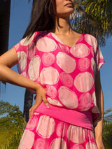 Bohemian Swirl Dot Print Elastic Waistband and Hem Side Slits Slits Pants