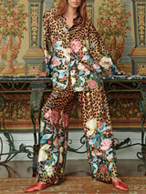 Unique Leopard & Floral Print Loose Button-Up Shirt