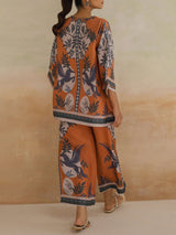 Retro Modern Floral Print Contrast Loose Oversized Shirt