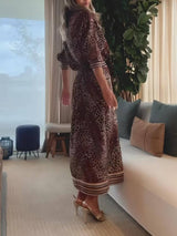 Retro Classic Leopard Print Patchwork Elastic Waist Midi Skirt