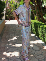 Unique Contrast Patchwork Print Loose Button-Down Oversized Shirt