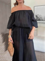 Casual Chiffon Off Shoulder Balloon Sleeve Top