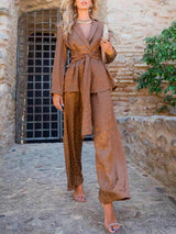 Elegant Satin Jacquard Tie Shirt