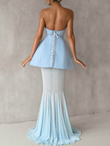Elegant Off-the-shoulder Top And Mesh Sheer Fishtail Skirt Two-piece Set