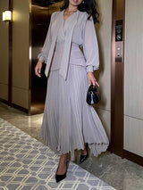 Elegant Tie-Neck Long-Sleeve Blouse