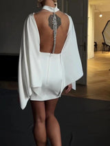 Elegant Backless Cape Mini Dress