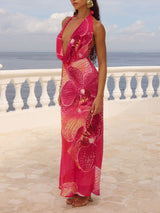 Striking & Seductive: Printed Halter Backless Maxi Dress