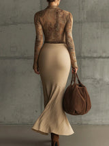 Retro Print Top And Skirt Two-piece Set