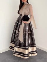 Elegant Satin Printed A-line Skirt Two-piece Set