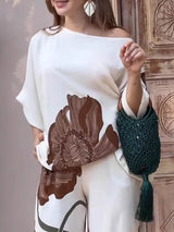 Retro Floral Print Relaxed Pocket Straight Pants