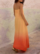 Unique Gradient Color Print Strapless Maxi Dress