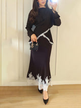 Elegant Satin Lace-trimmed Wrap Top Two-piece Set