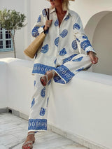 Unique Ethnic Pattern Print Oversized Button-Up Shirt