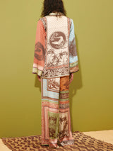 Unique Satin Floral Print Loose Button-Up Shirt