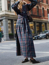 Retro Plaid Print Tie-belt Shirt