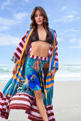 Unique Fashion Striped Print Long Kimono-Style Top