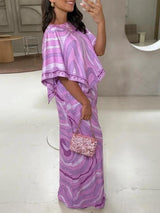 Casual Satin Placement Print Flared Maxi Skirt