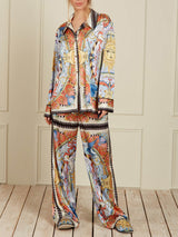 Unique Sunshine Print Collared Button-Up Loose Shirt