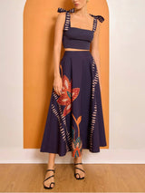 Exquisite Floral Print A-Line Pockets High-Waist Midi Skirt