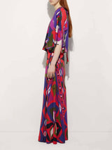 Unique Satin Rainbow Print Round-Neck Tie-Down Loose Blouse