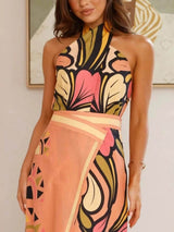 Unique Floral Print Hip-Hugging Cardigan Skirt