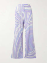 Unique Printed Satin Wide-Leg Pants