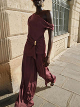 Casual Ruched High-Waist Wide-Leg Pants