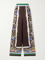 Unique Vintage Moroccan Print Linen Elastic Waist Pocket Wide-Leg Pants
