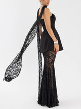 Elegant Strapless Mini Dress And Lace Maxi Skirt Set