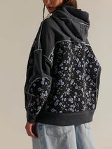 Casual Embroidered Patchwork Hoodie