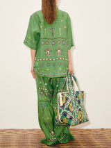 Unique Casual Sun Dancer Print Elastic Waist Loose Pocket Wide-Leg Pants