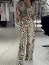Unique Snake Print Wide-Leg Pants