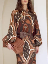 Retro Tung Palm Tree Print Long-sleeved Shirt