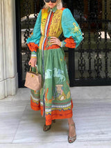 Unique Linen Ocean Animal Print Cardigan Belted Maxi Dress