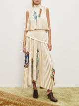 Retro Printed Ruched Patchwork Asymmetric Pleated Skirt